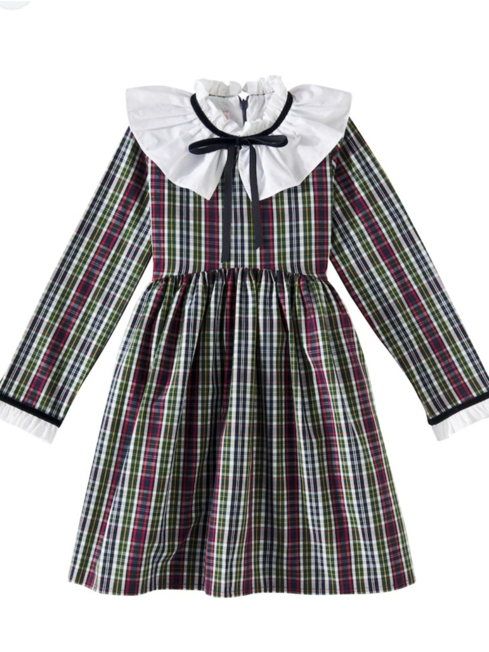 La Coqueta Flora Girl Empire Dress in Navy Tartan.